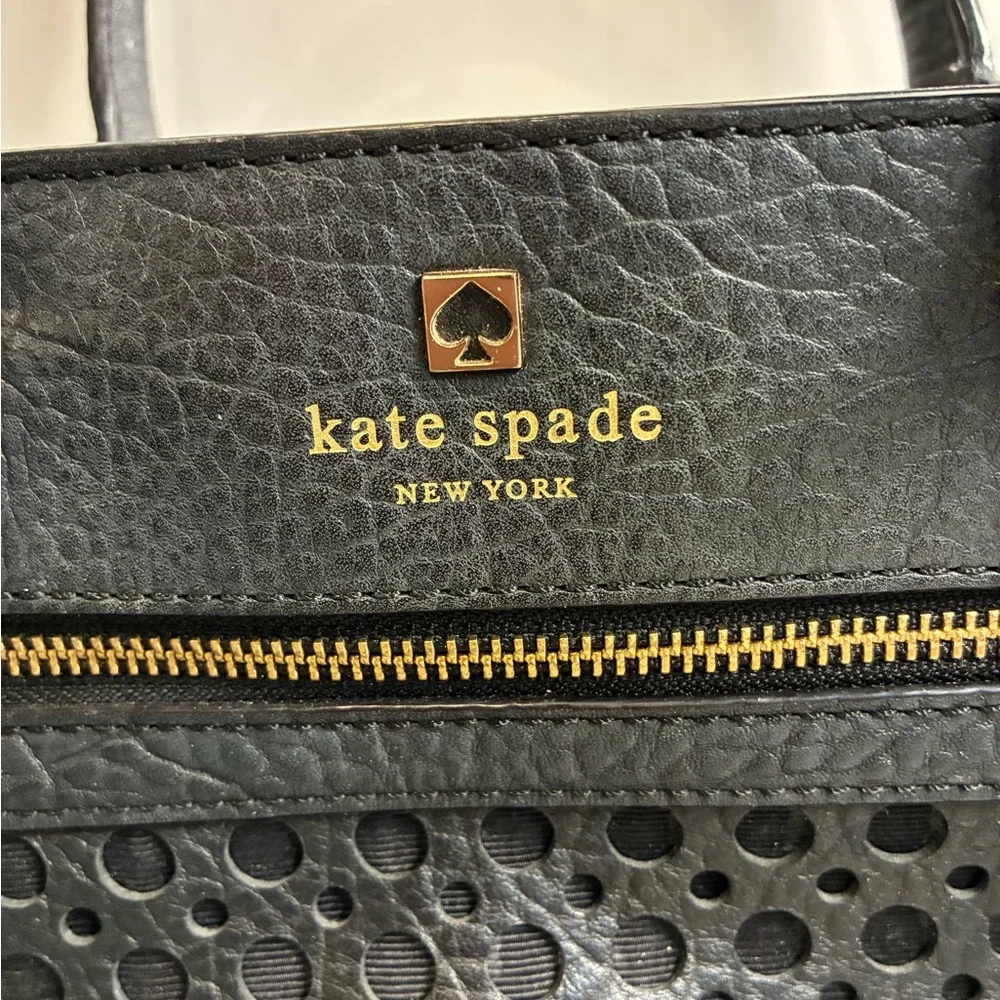 Kate Spade Tote Purse Black with gold accent and lattice detail - Picture 2 of 14